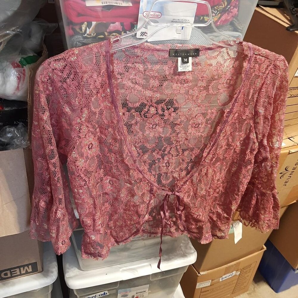 NEW TAG ! Vintage Westonwear Burgundy Lace Long Sleeve Size M